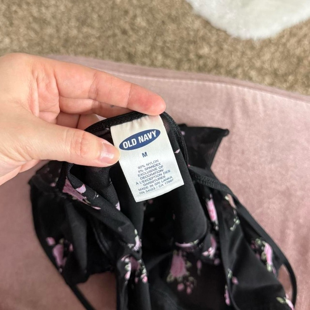 Y2k 2002 dainty coquette girly grunge sheer black mesh pink floral cami top - Picture 5 of 5